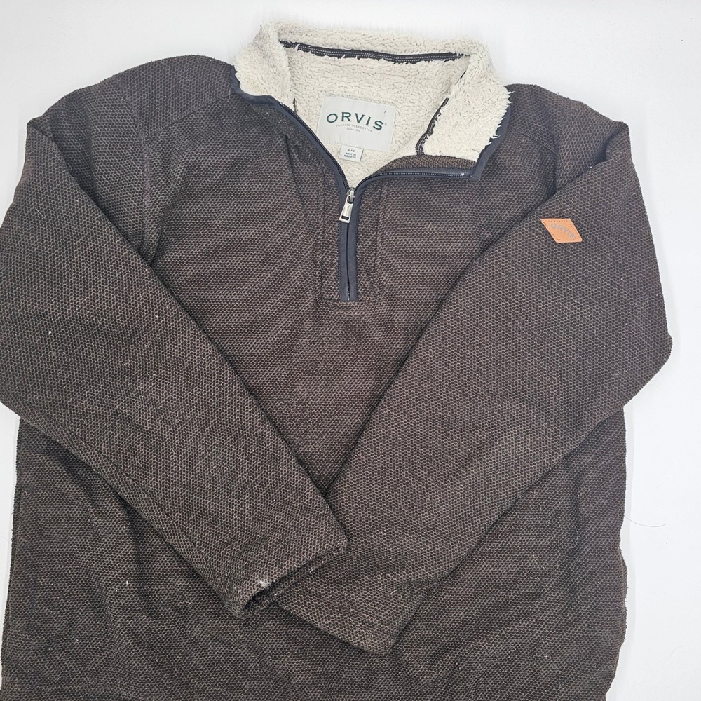Orvis Men's Sherpa Lined Quarter Zip Pullover Sweater Brown‎ L G